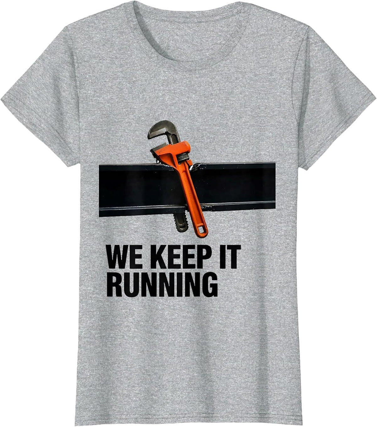 We Keep It Running Brutalist Graphic American Flag Mechanic T-Shirt - Heather Grey