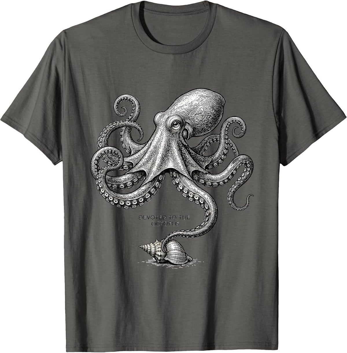 Men's Devoted to the Octopus Line Art Octopus Lover Ocean Animal T-Shirt - Asphalt Grey