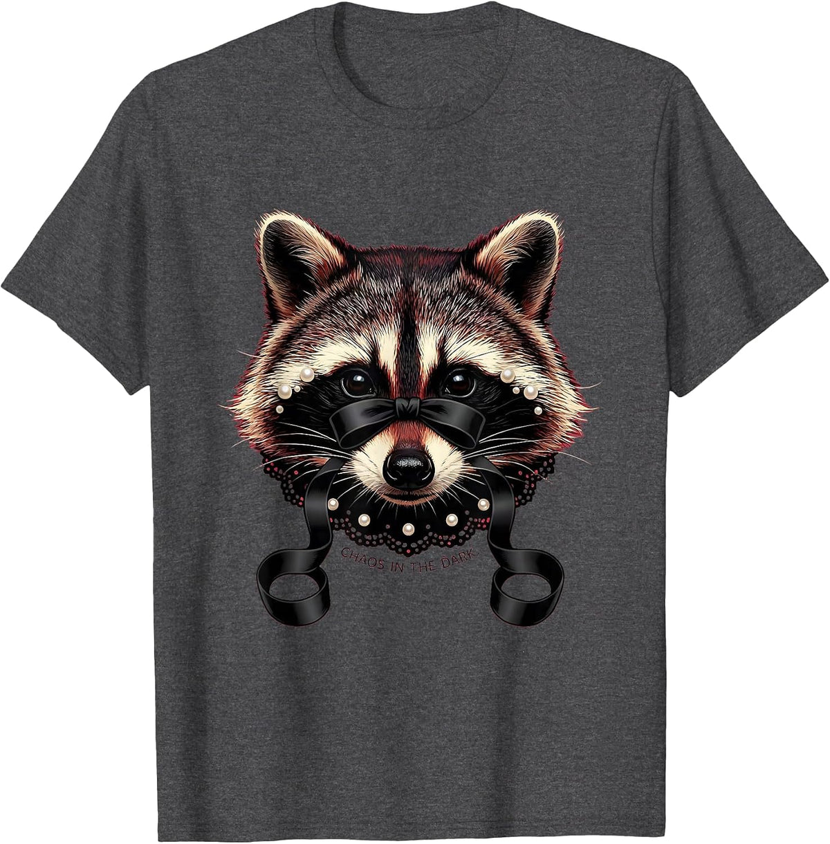 Chaos in the Dark Raccoon Graphic Design T-Shirt - Dark Heather Grey