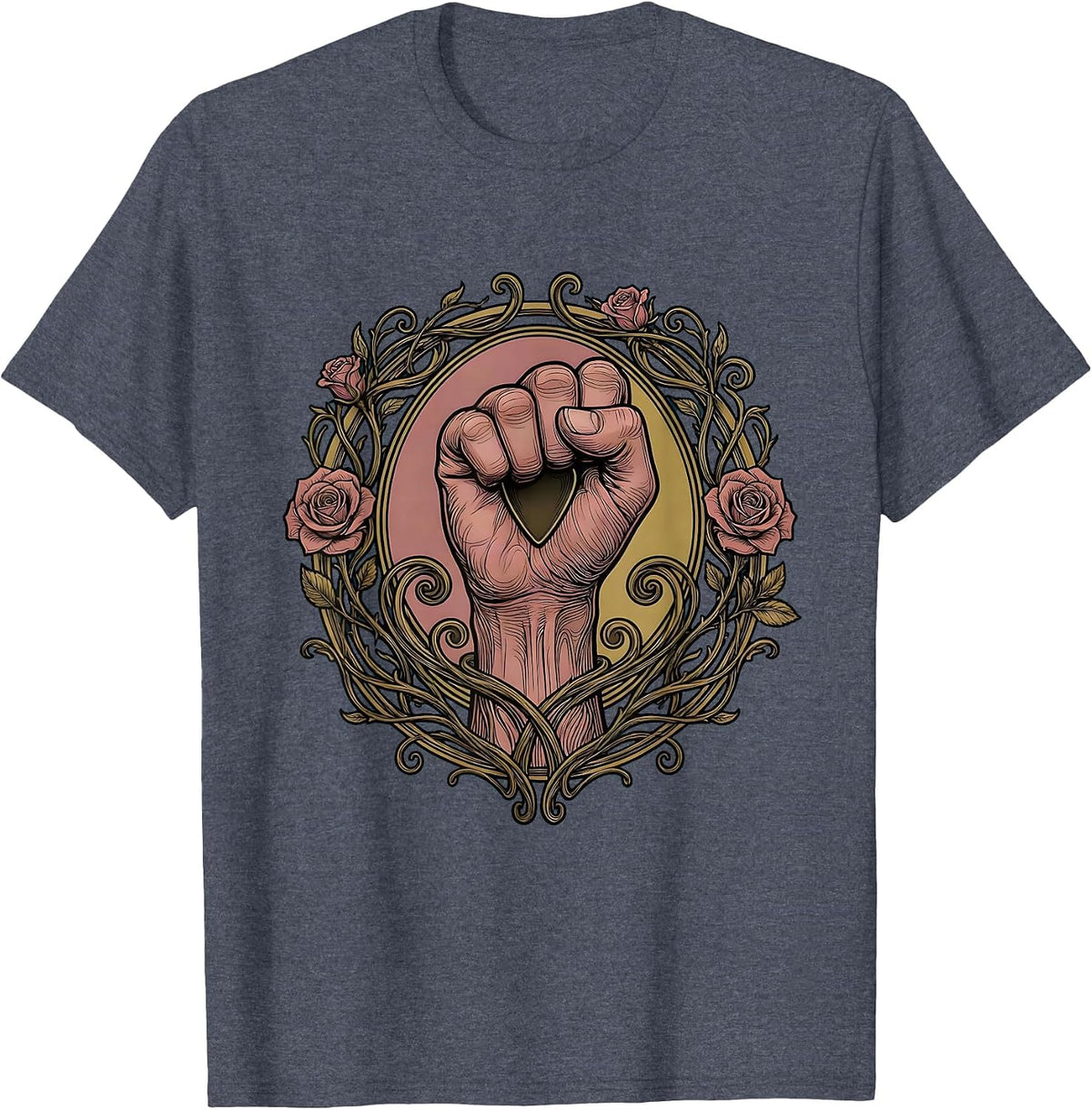 Raised Fist Guitar Pick Rock Music Graphic T-Shirt - Heather Blue