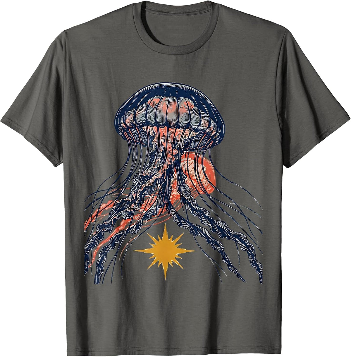 Jellyfish Sign Painter Ocean Creature Novelty T-Shirt - Asphalt Grey