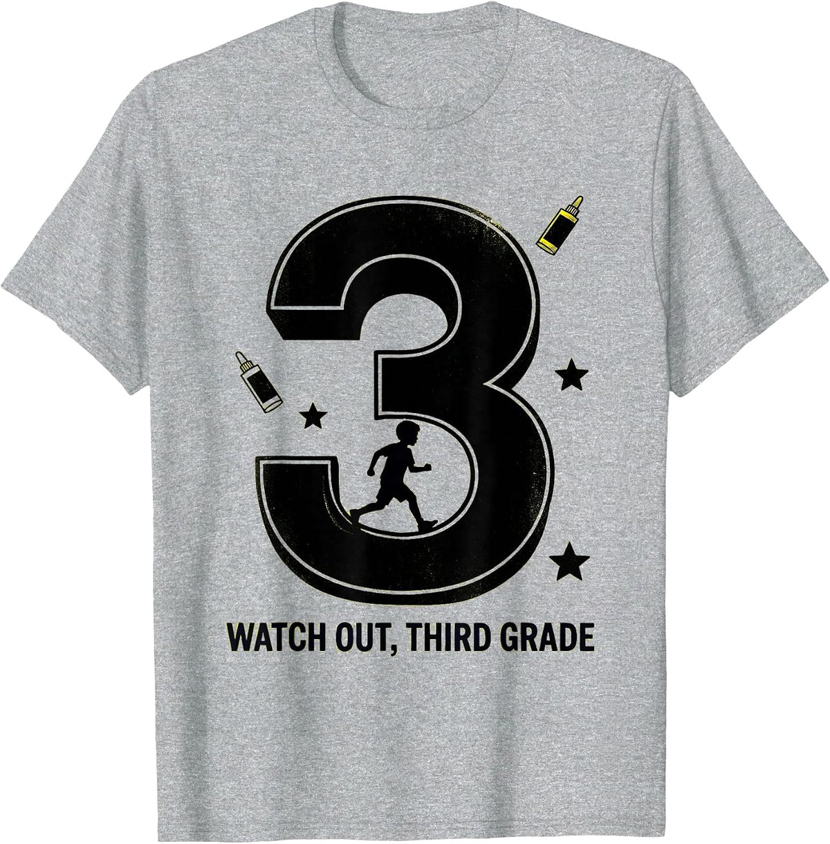 Men's Watch Out, Third Grade Stencil Graphic Teacher Back To T-Shirt - Heather Grey