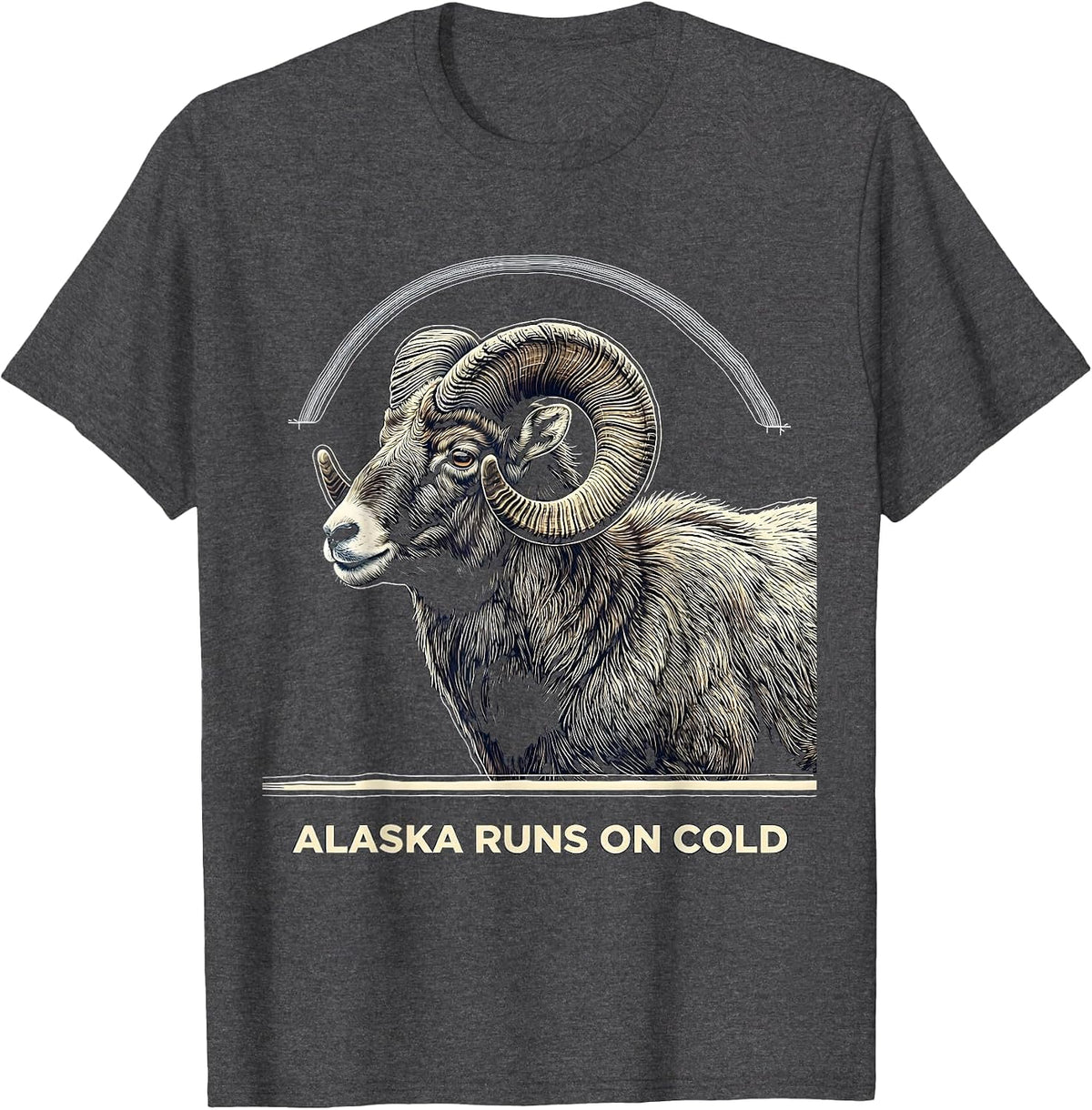 Men's Alaska Runs On Cold Topographic Contour Dall Sheep Nature T-Shirt - Dark Heather Grey