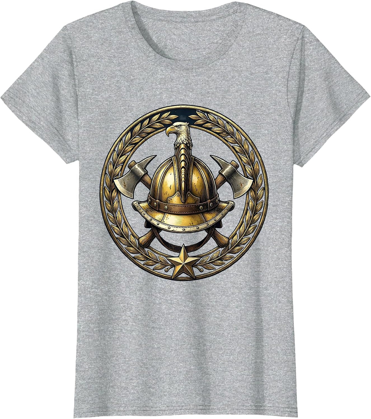 Vintage Fire Helmet Graphic Tee for Firefighters T-Shirt - Heather Grey