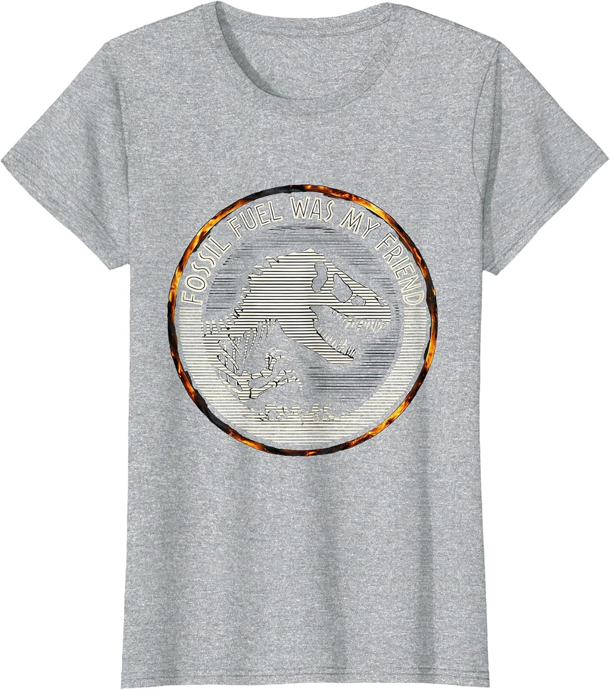 Fossil Fuel Was My Friend Dinosaur Design T-Shirt - Heather Grey