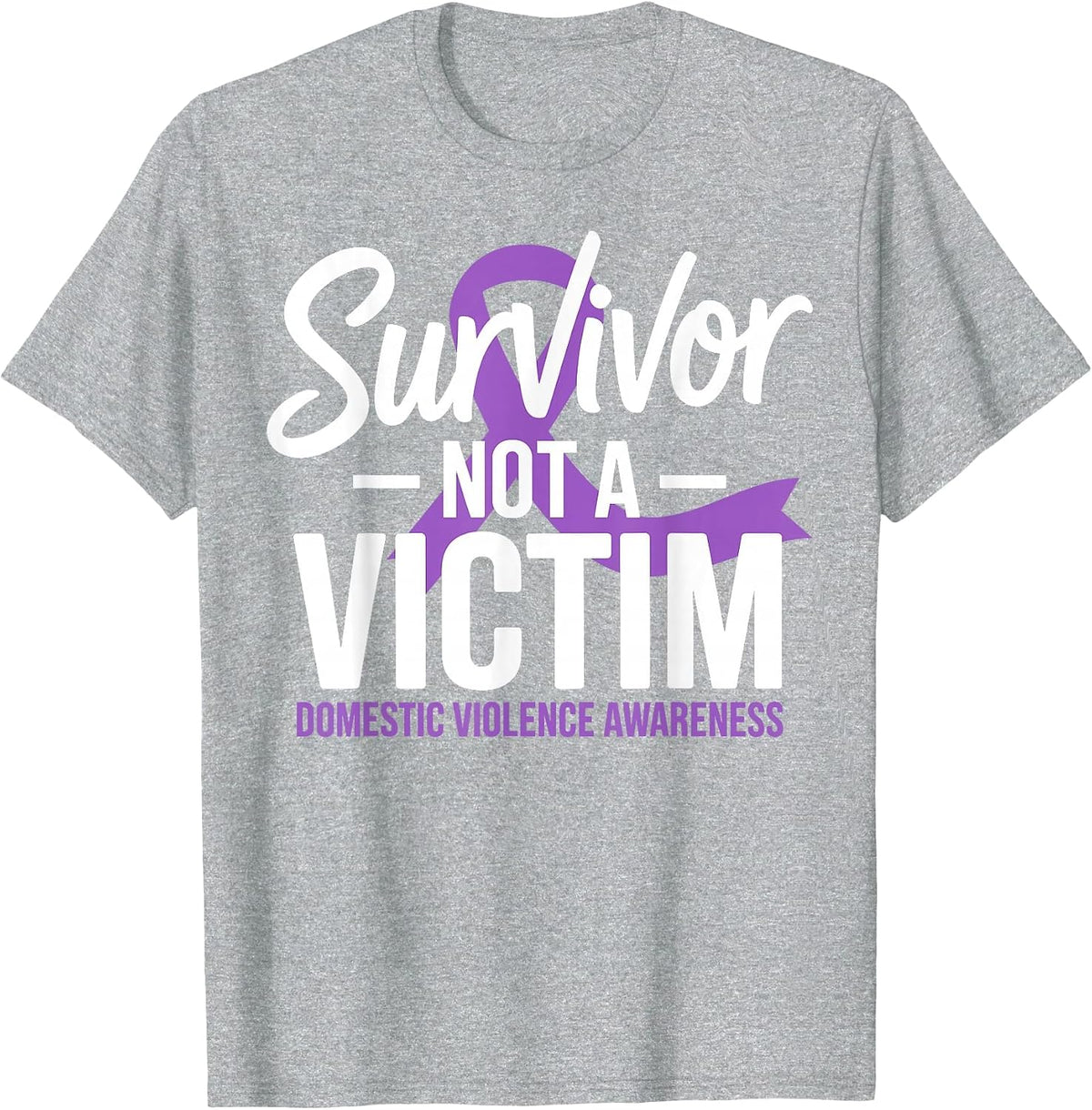 Survivor Not a Victim Domestic Violence Awareness DV Ribbon T-Shirt - Heather Grey