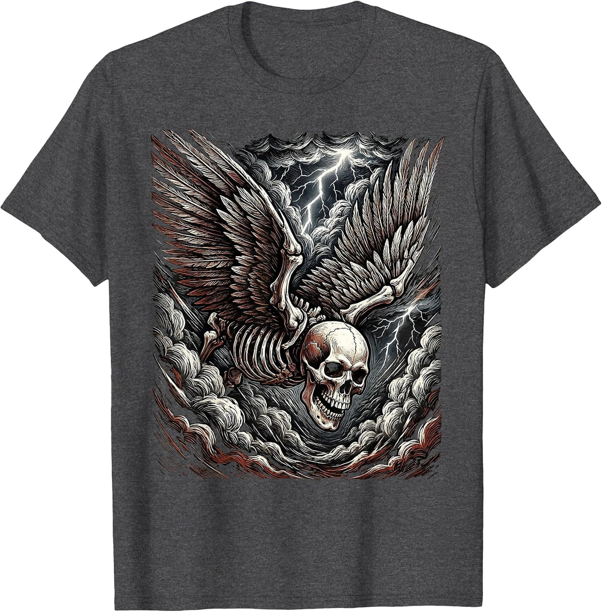 Winged Skull Storm Cloud Rock Graphic T-Shirt - Dark Heather Grey