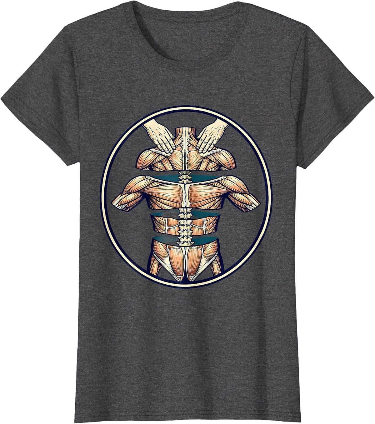 Women's Physical Therapy Hands On Back Massage Illustration T-Shirt - Dark Heather Grey