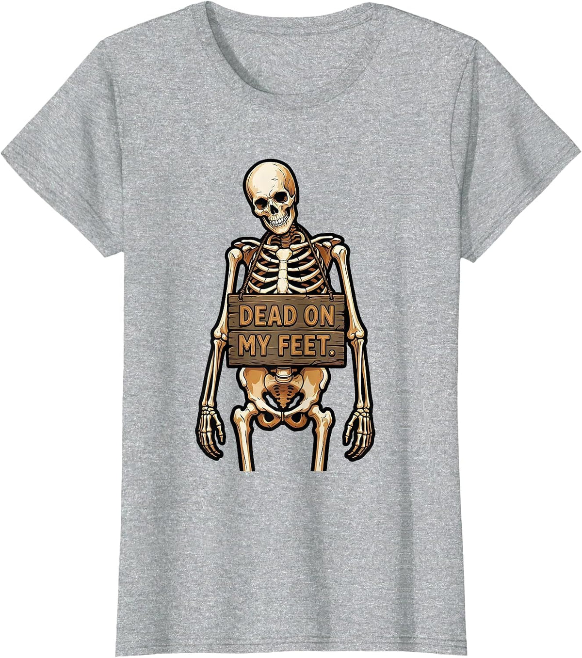 Dead on My Feet Skeleton Graphic Design T-Shirt - Heather Grey