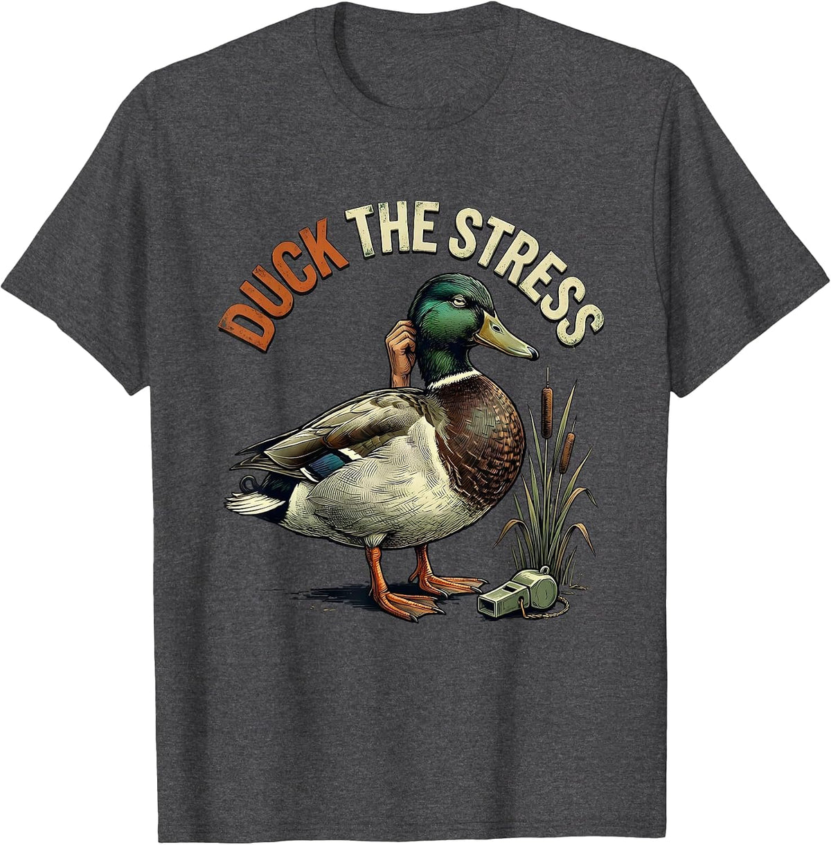 Duck The Stress Distressed Duck Hunter Humor Gift T-Shirt - Dark Heather Grey