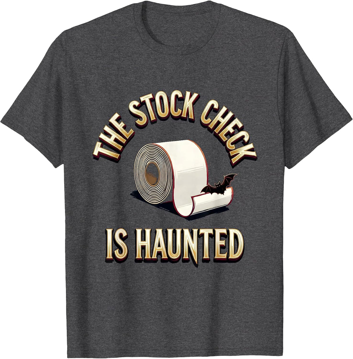 Men's The Stock Check Is Haunted Funny Pharmacy Tech Halloween T-Shirt - Dark Heather Grey