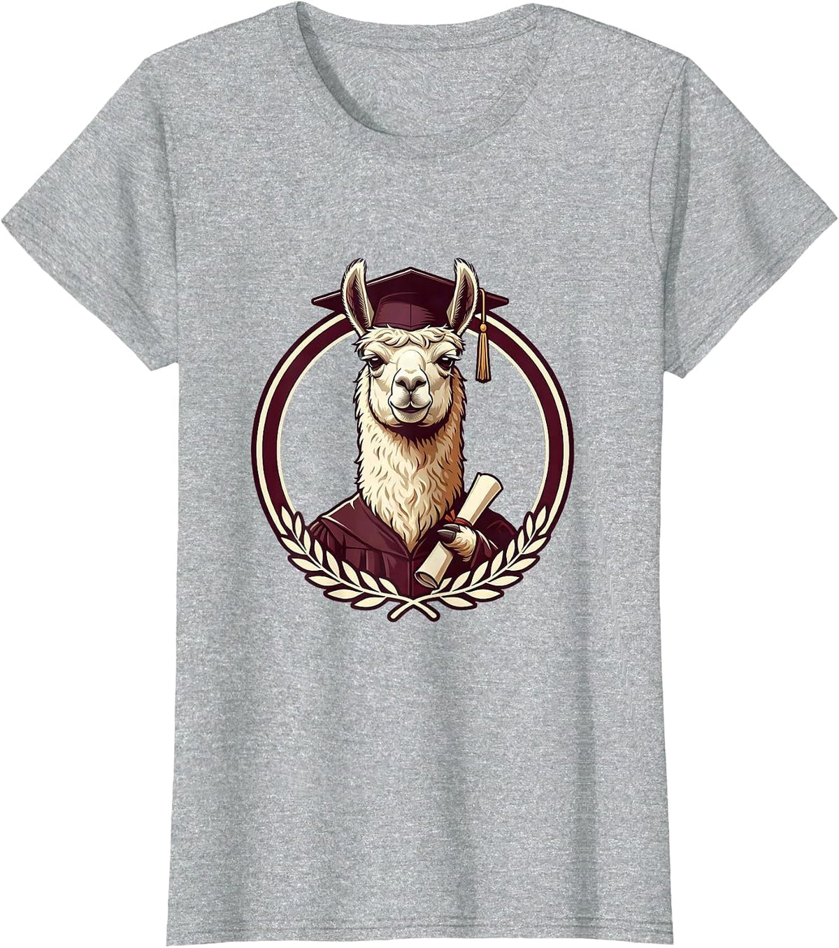 Funny Llama Graduation Cap and Gown Illustration T-Shirt - Heather Grey