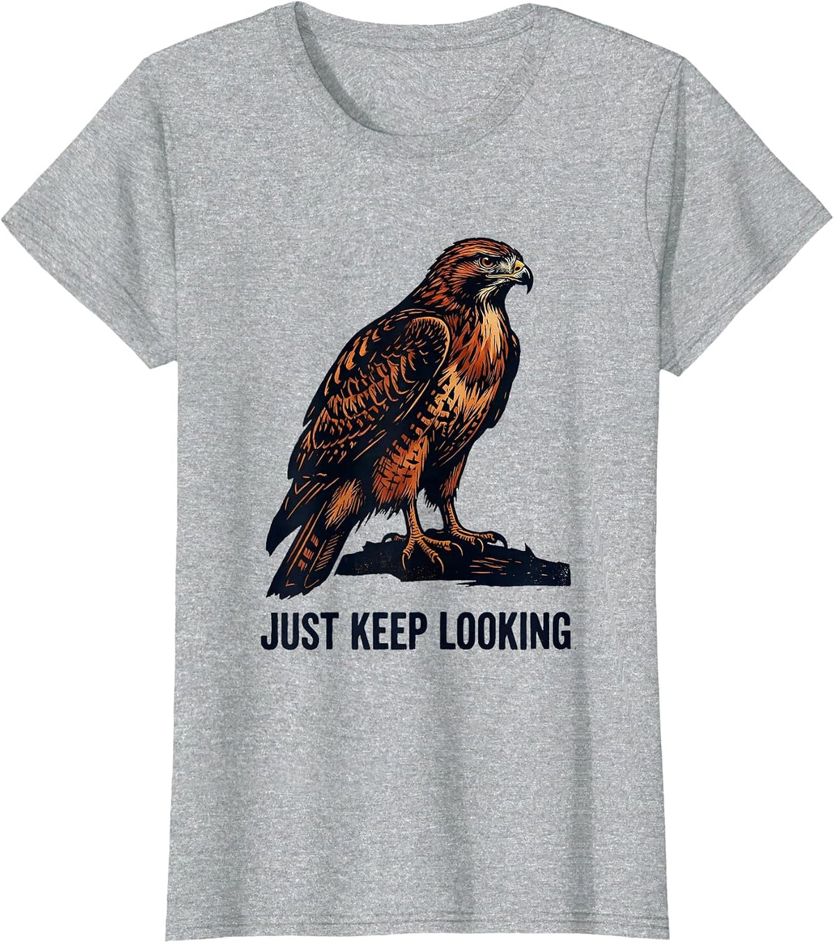 Just Keep Looking Birdwatcher Linocut Bird ID Humor T-Shirt - Heather Grey