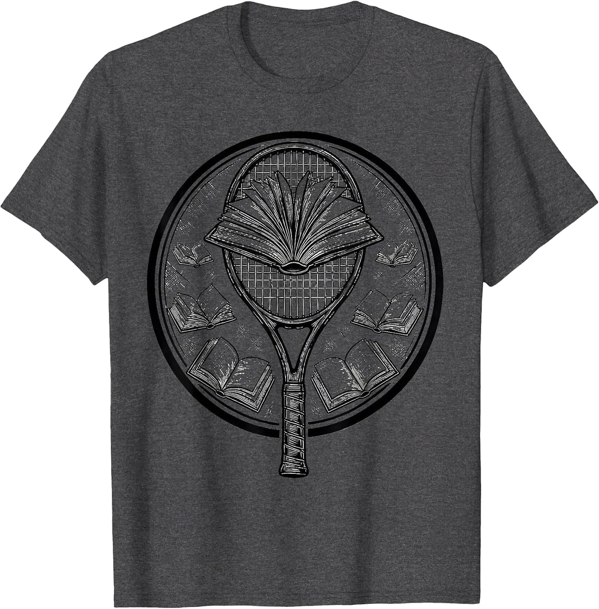 Reading Is My Favorite Sport Book Tennis Racket T-Shirt - Dark Heather Grey