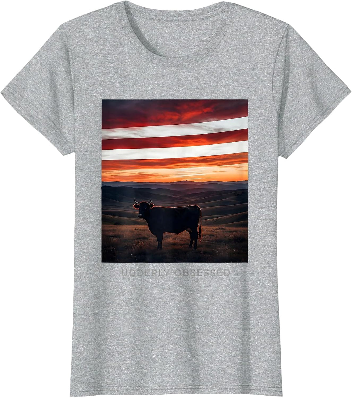 Udderly Obsessed Funny Cow Lover Design T-Shirt - Heather Grey