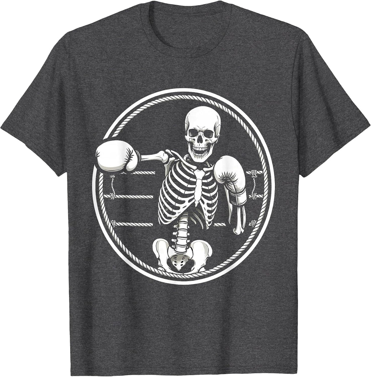 Skeleton Boxer Mid-Punch Boxing Ring Graphic T-Shirt - Dark Heather Grey