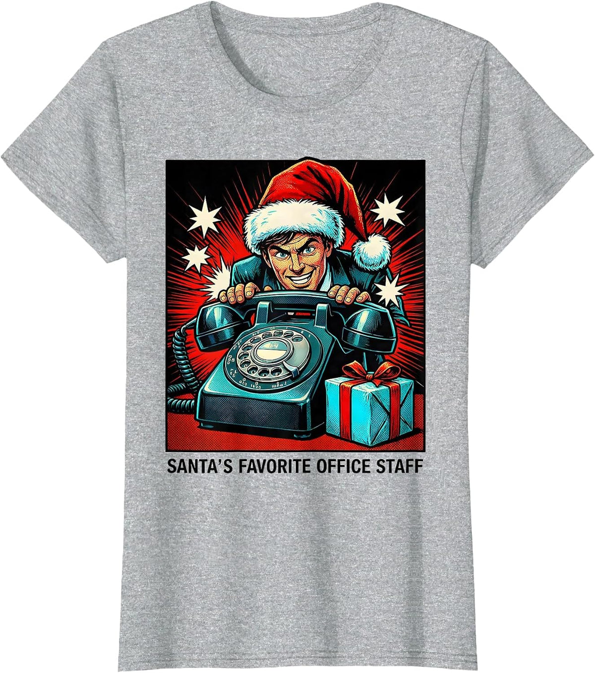 Santa's Favorite Office Staff Funny Christmas Staff Gift T-Shirt - Heather Grey