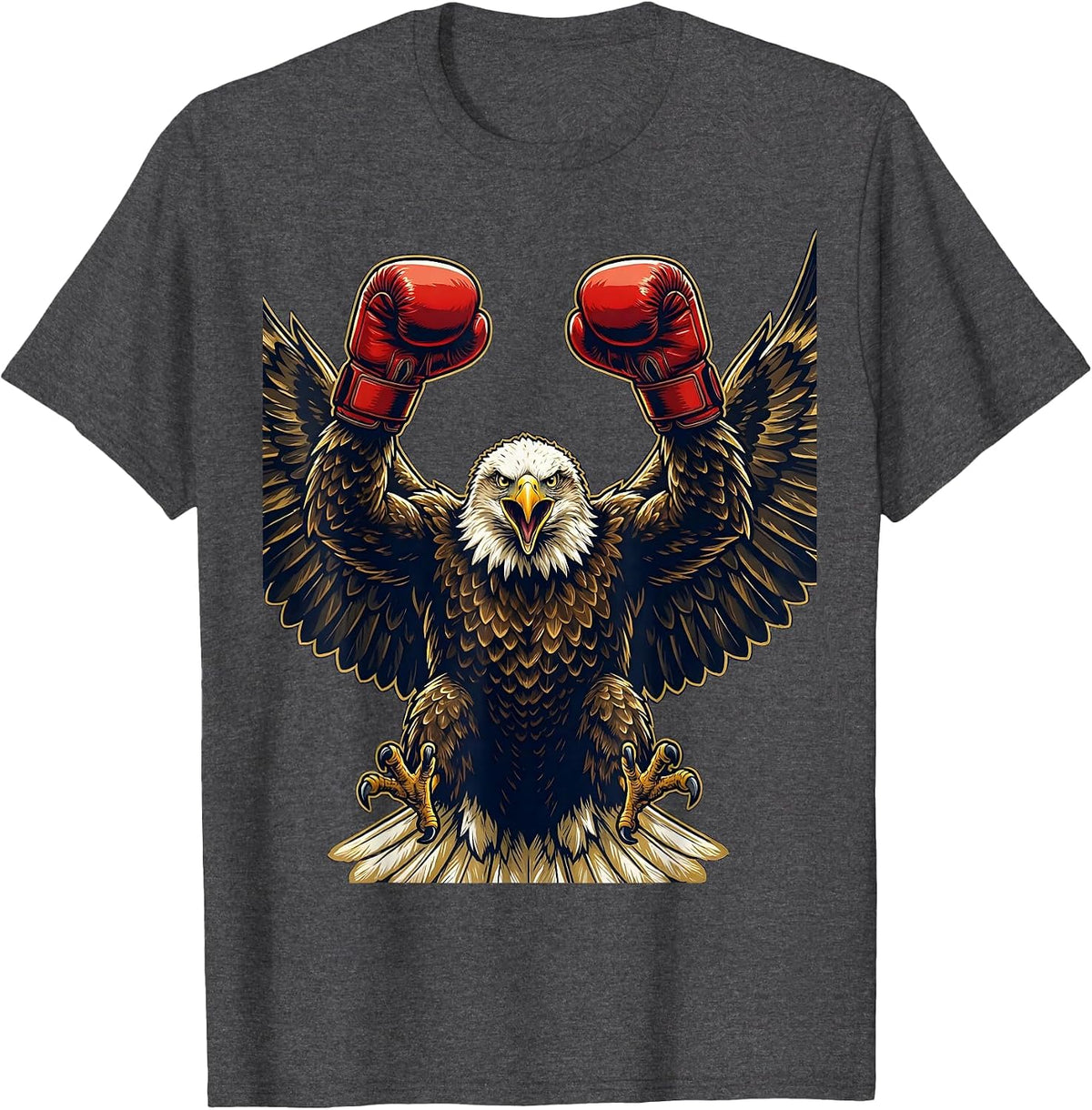 Eagle Boxing Gloves Raised Victory Graphic T-Shirt - Dark Heather Grey