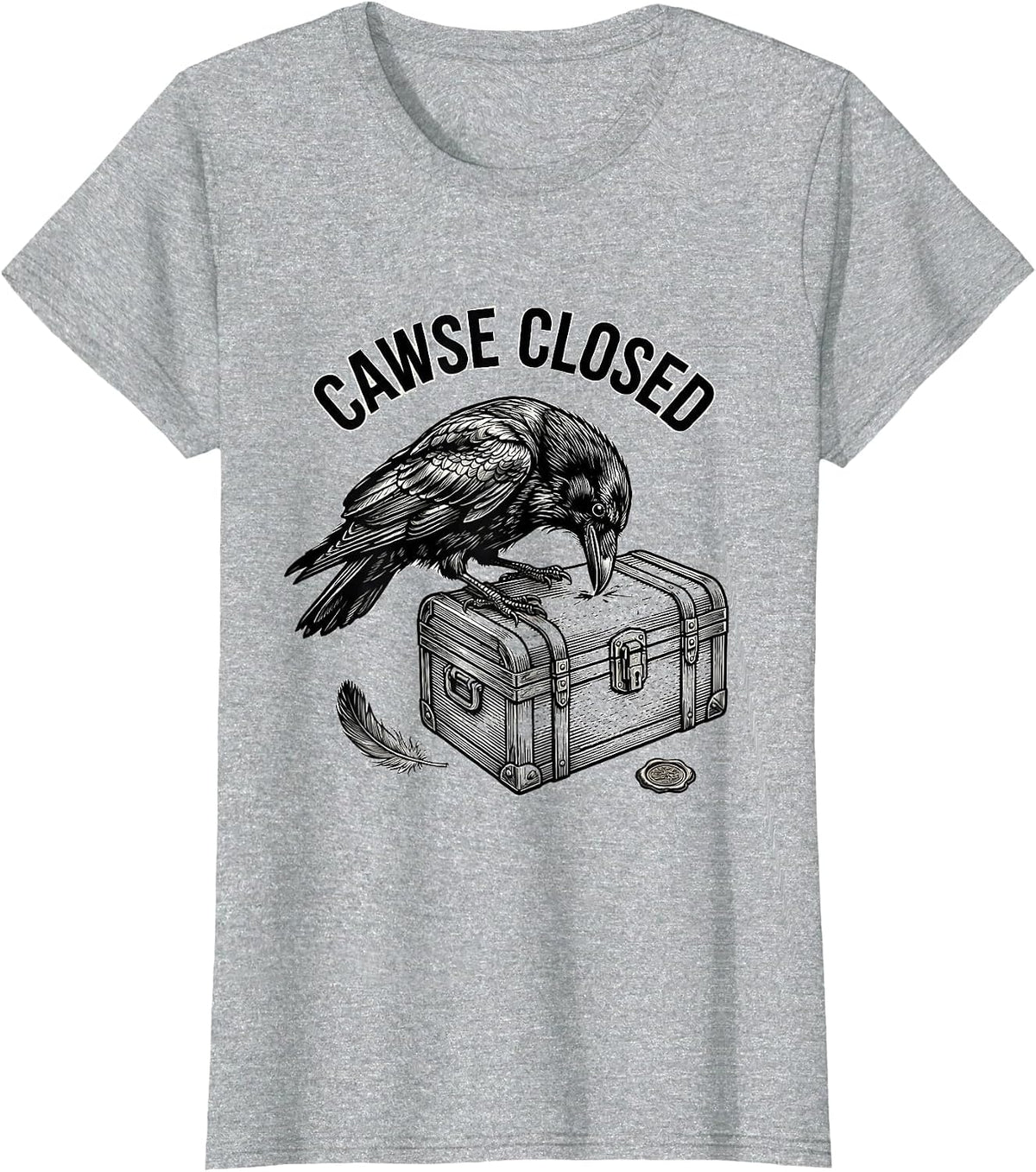 Women's Cawse Closed Line Art Dark Humor Gothic Crow Lover T-Shirt - Heather Grey