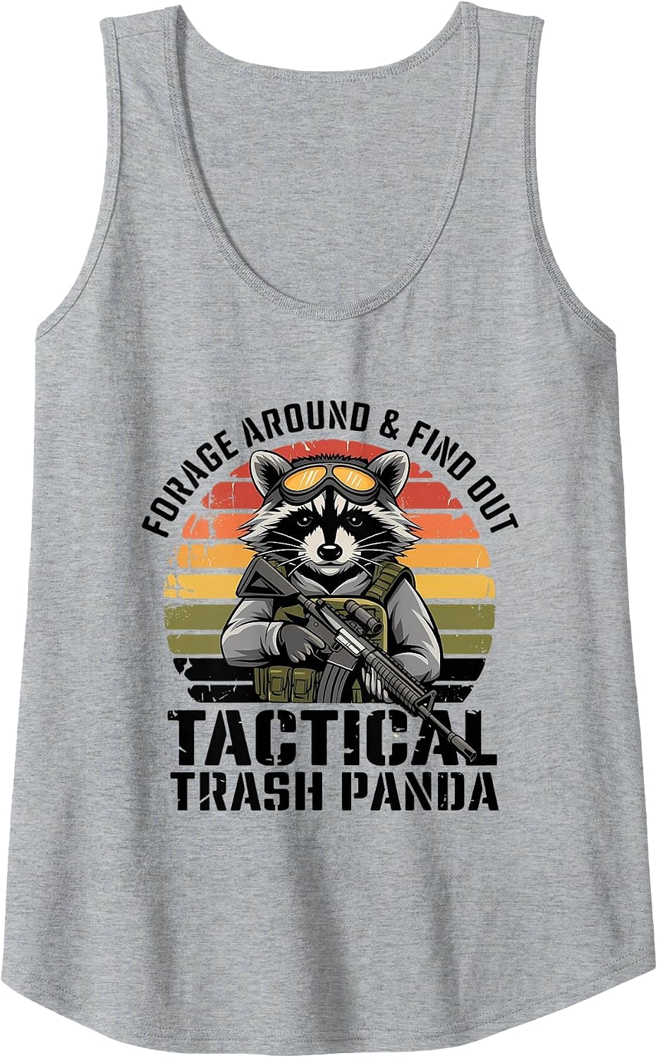 Forage Around & Find Out Tactical Trash Panda Funny Raccoon Tank Top - Heather Grey