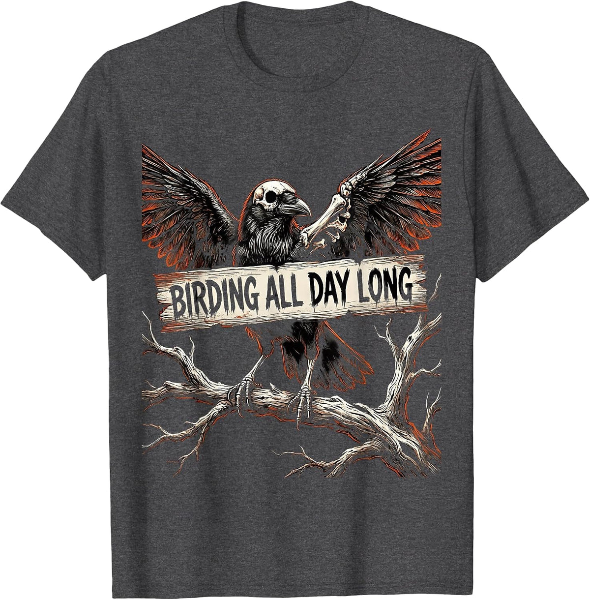 Birding All Day Long Bird Watcher Design T-Shirt - Dark Heather Grey
