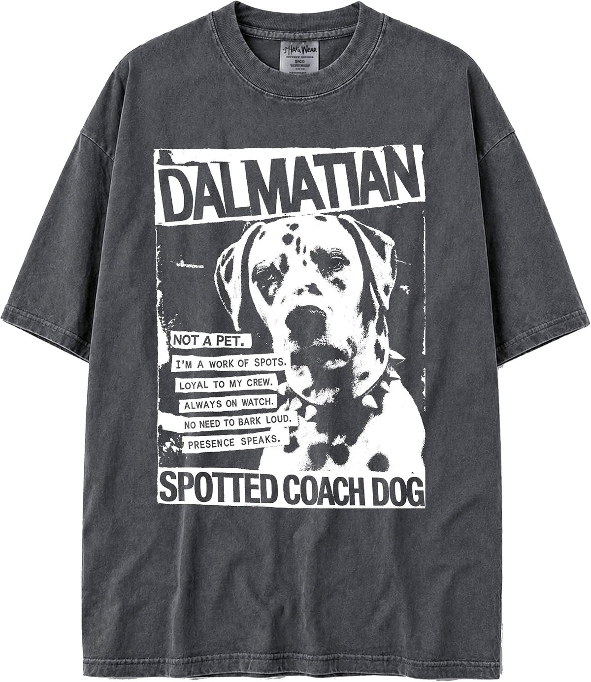 U.S.A. MAX-Heavyweight Punk Rock Animals Shaka Wear Oversized 7.5oz Cotton Tshirt - Dalmatian
