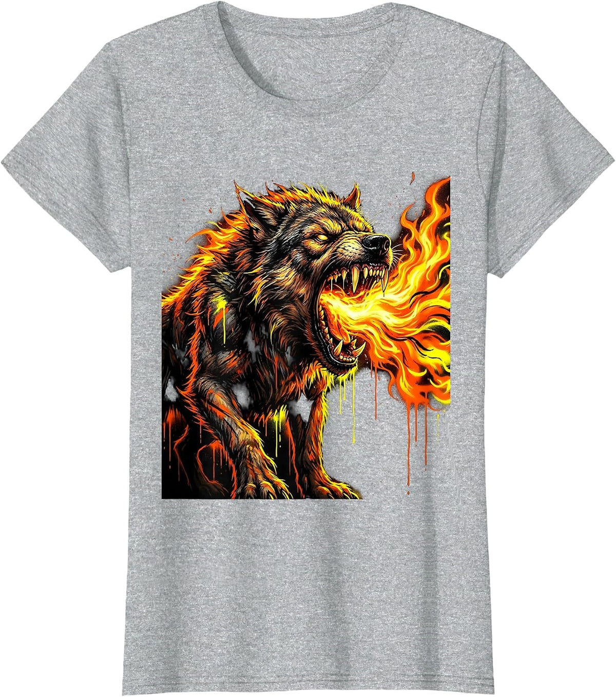 Hellhound Flames Horror Graphic Design T-Shirt - Heather Grey