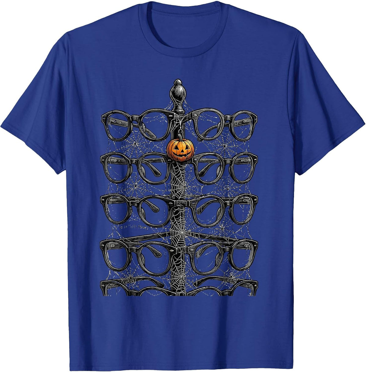 Frightfully Framed Line Art Halloween Optometrist Eye Doctor T-Shirt - Royal Blue