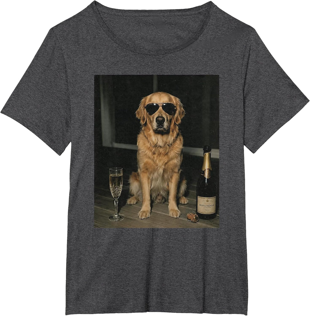 Funny Golden Retriever Drinking Champagne Meme Graphic T-Shirt - Dark Heather Grey