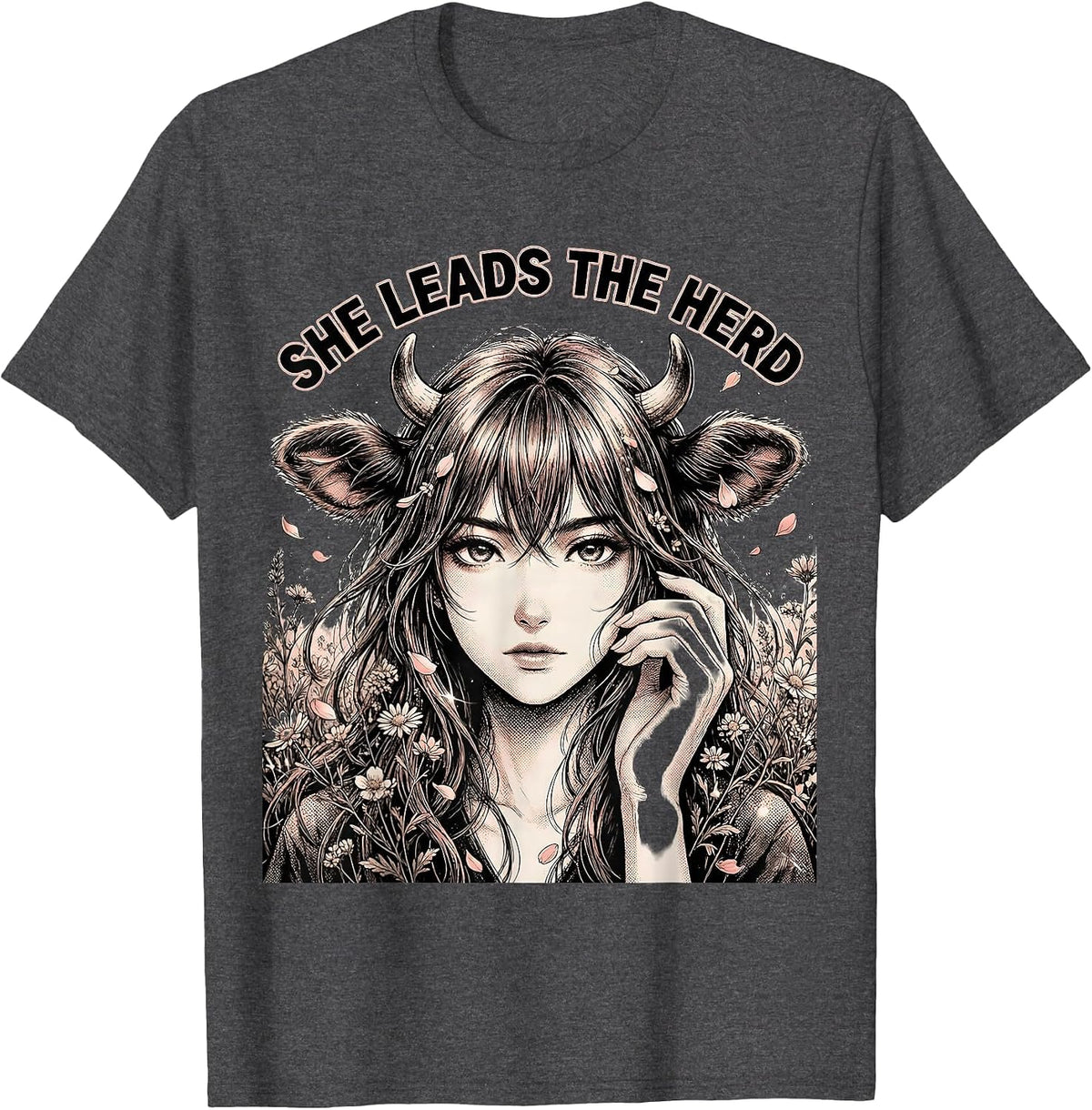 She Leads The Herd Cow Lover Design T-Shirt - Dark Heather Grey