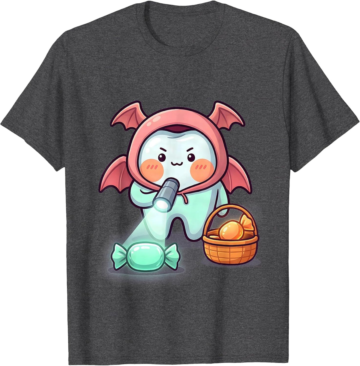 Kawaii Tooth Dentist Halloween Dental Humor T-Shirt - Dark Heather Grey
