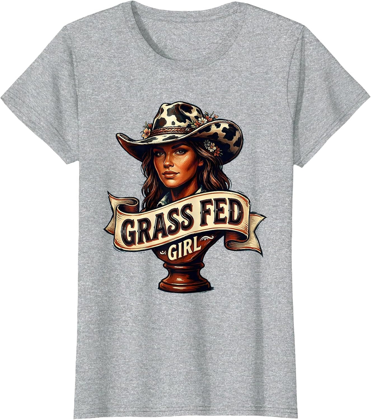 Women's Grass Fed Girl Funny Cow Lover Design T-Shirt - Heather Grey