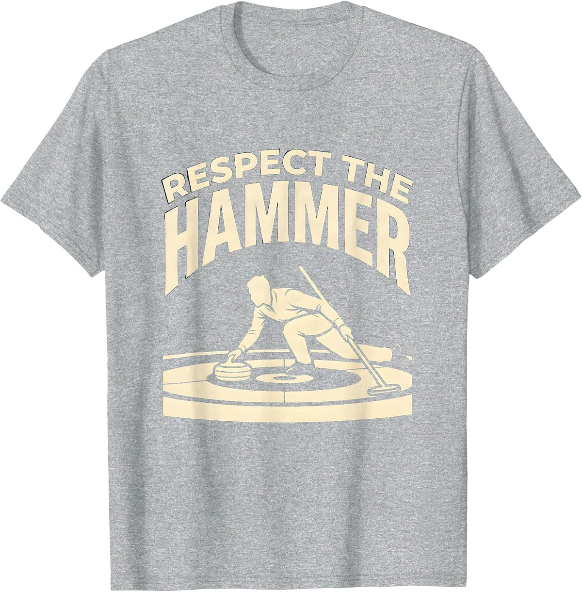 Men's Respect The Hammer Curling Stone Player Vintage Retro Humor T-Shirt - Heather Grey