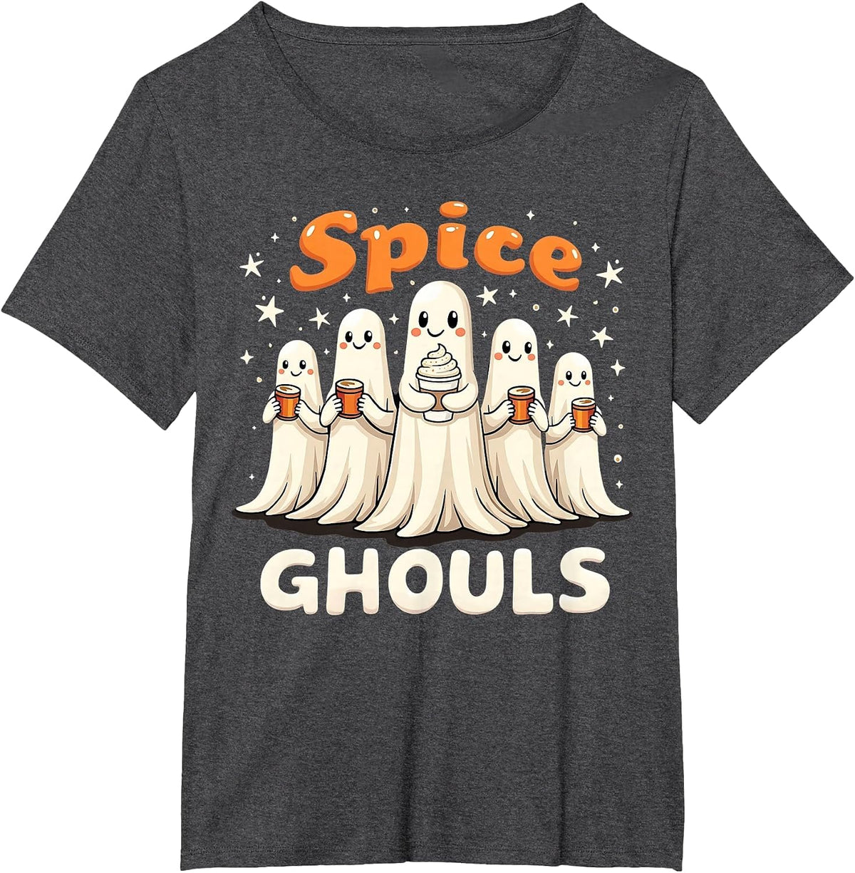 Spice Ghouls Funny Halloween Ghost Pumpkin Women Graphic T-Shirt - Dark Heather Grey