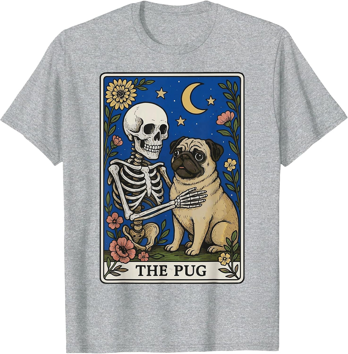 The Pug Tarot Card T-Shirt - Heather Grey