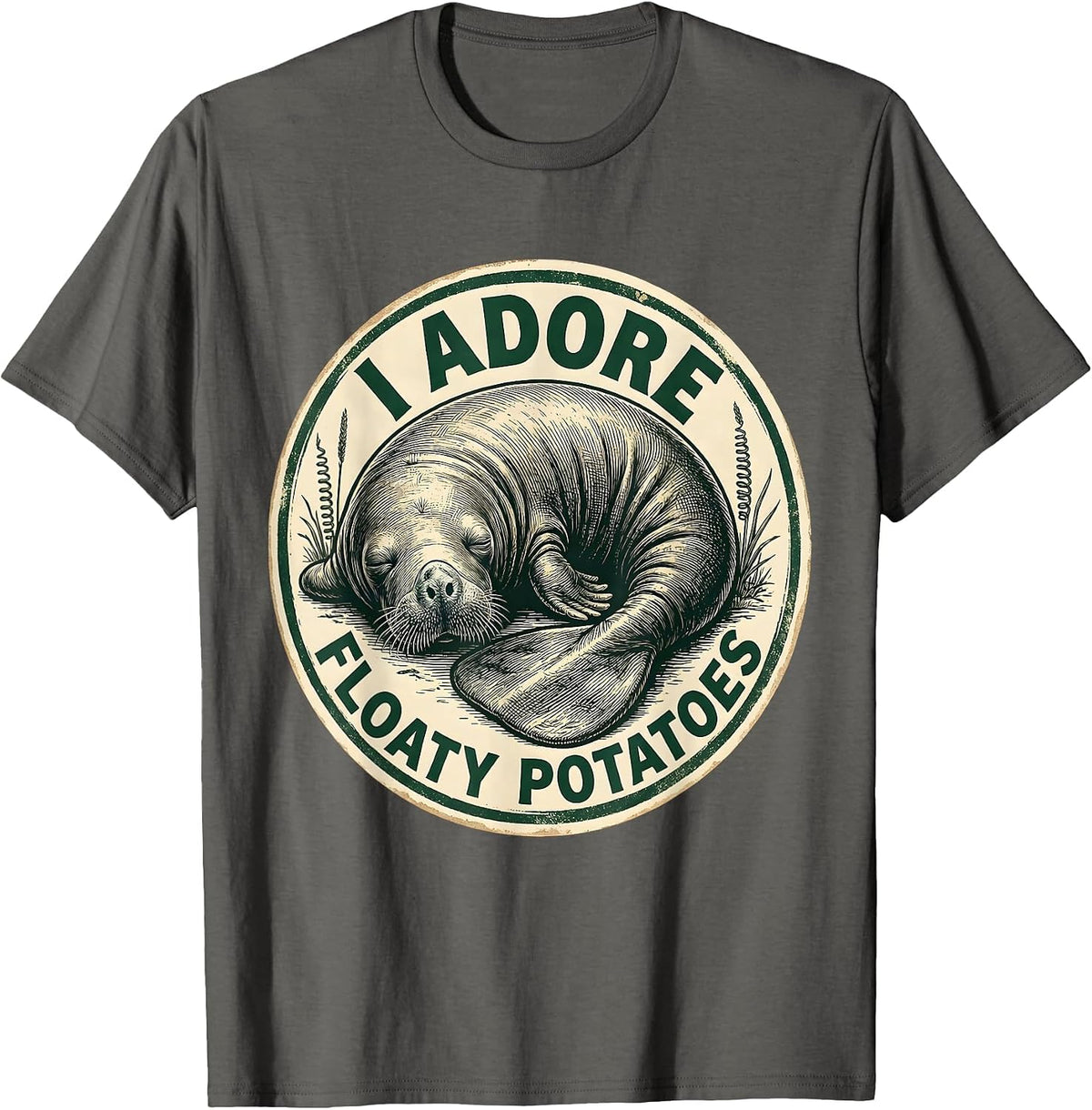 Men's I Adore Floaty Potatoes Vintage Manatee Lover Humor T-Shirt - Asphalt Grey