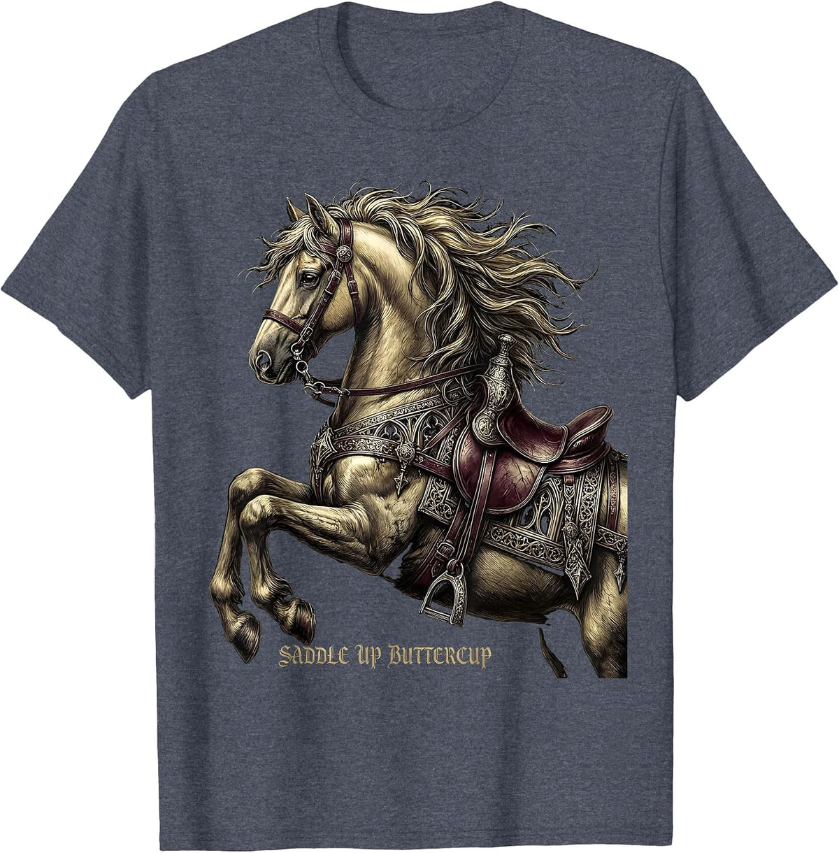 Saddle Up Buttercup Horse Riding Design T-Shirt - Heather Blue