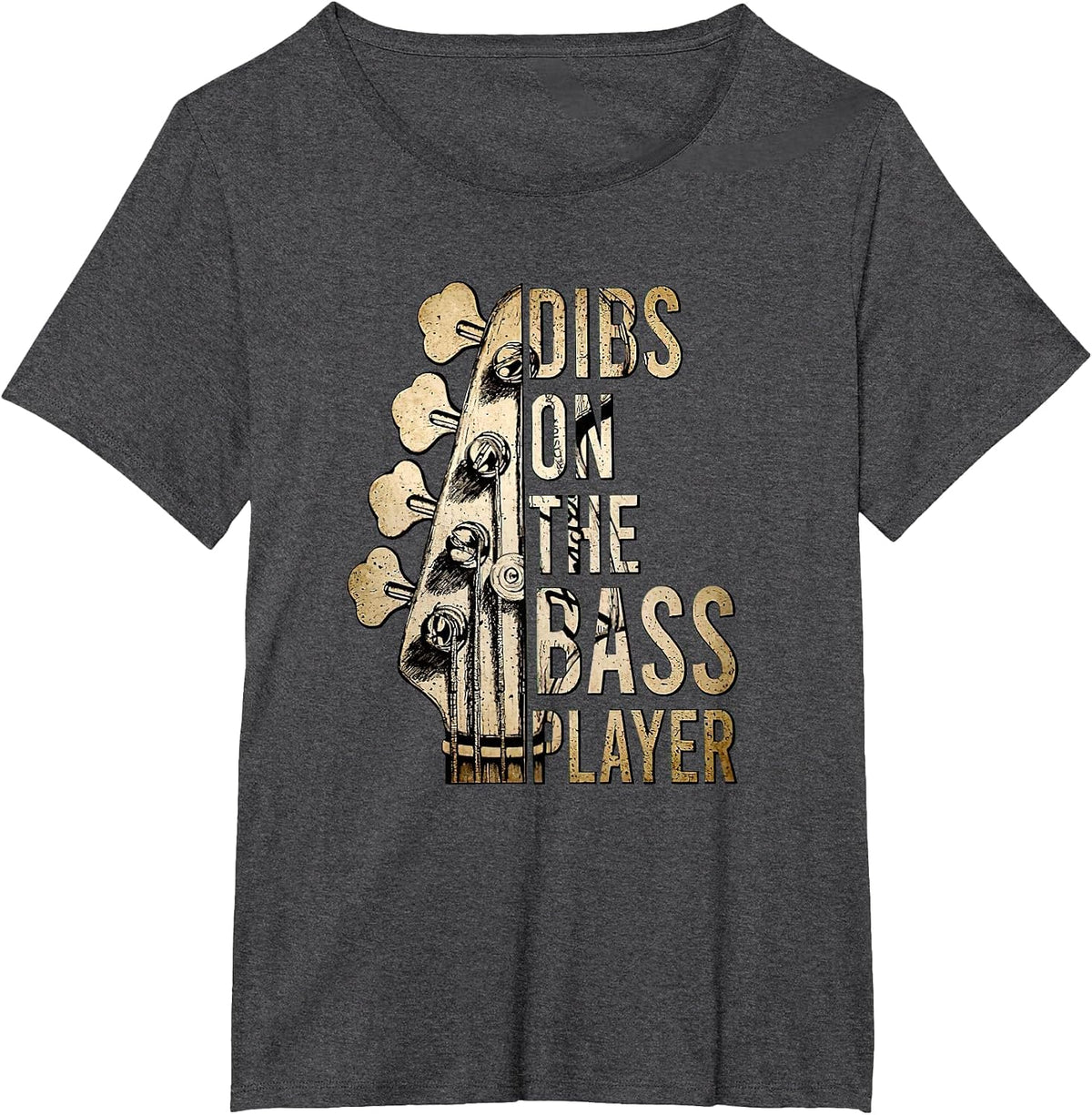 Dibs On The Bass Player Guitar Musician T-Shirt - Dark Heather Grey