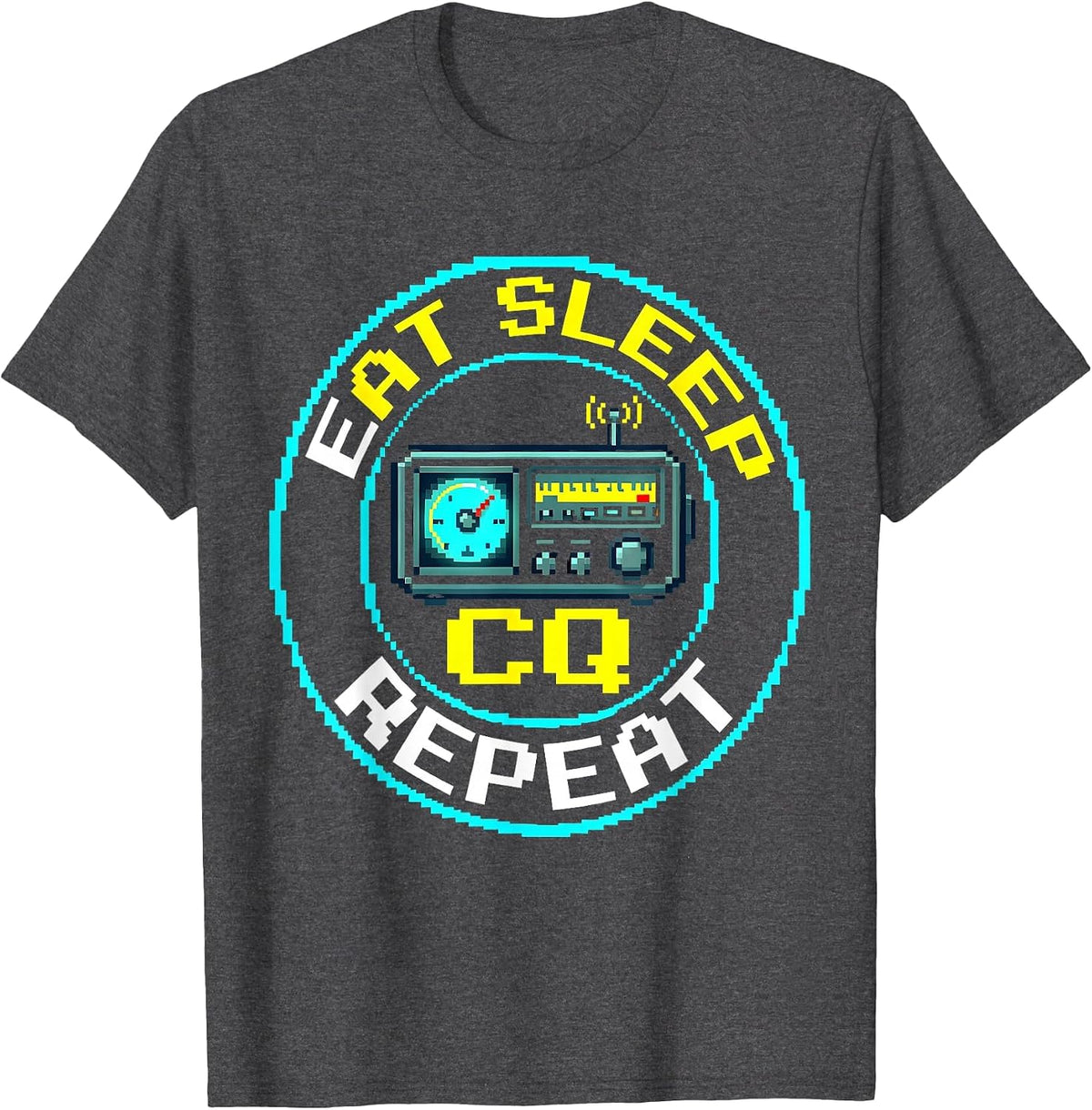 Eat Sleep CQ Repeat Retro Ham Radio Design T-Shirt - Dark Heather Grey