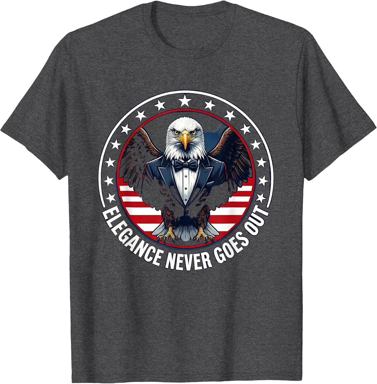 Men's Elegance Never Goes Out Tuxedo Style Design T-Shirt - Dark Heather Grey