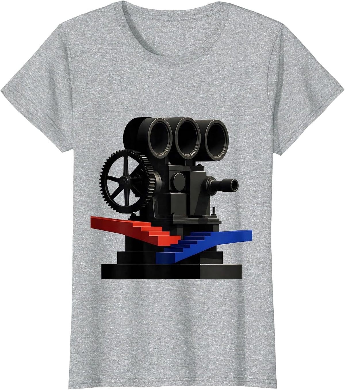 Geometric Triplex Mud Pump Bauhaus Modernist Oilfield Worker T-Shirt - Heather Grey