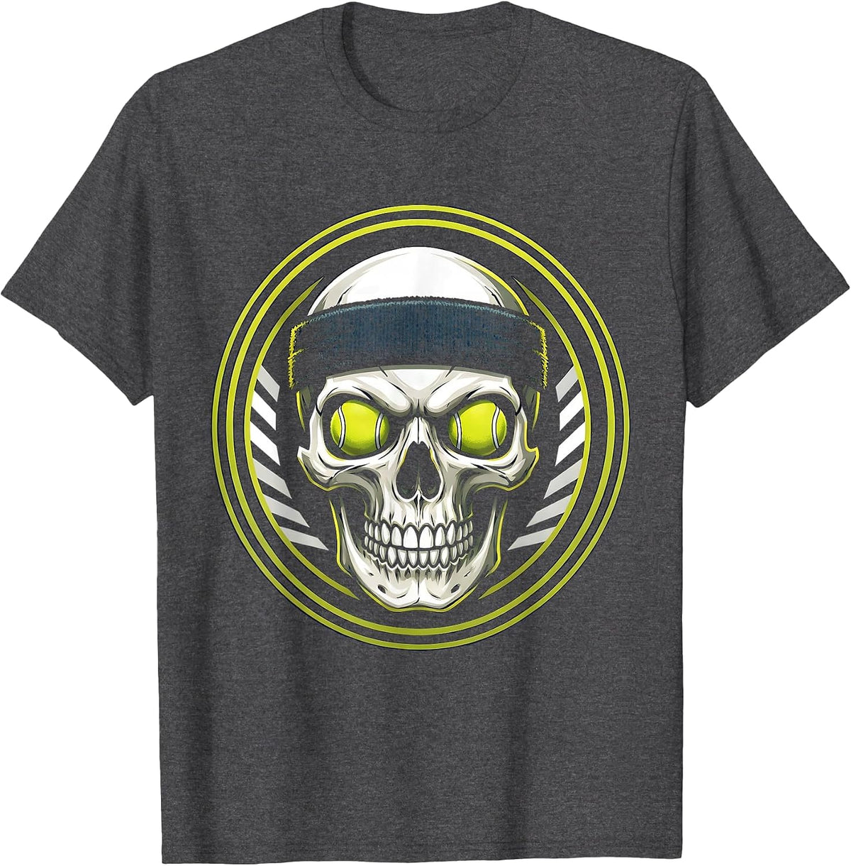 Men's Skull Tennis Sweatband Graphic Tee T-Shirt - Dark Heather Grey