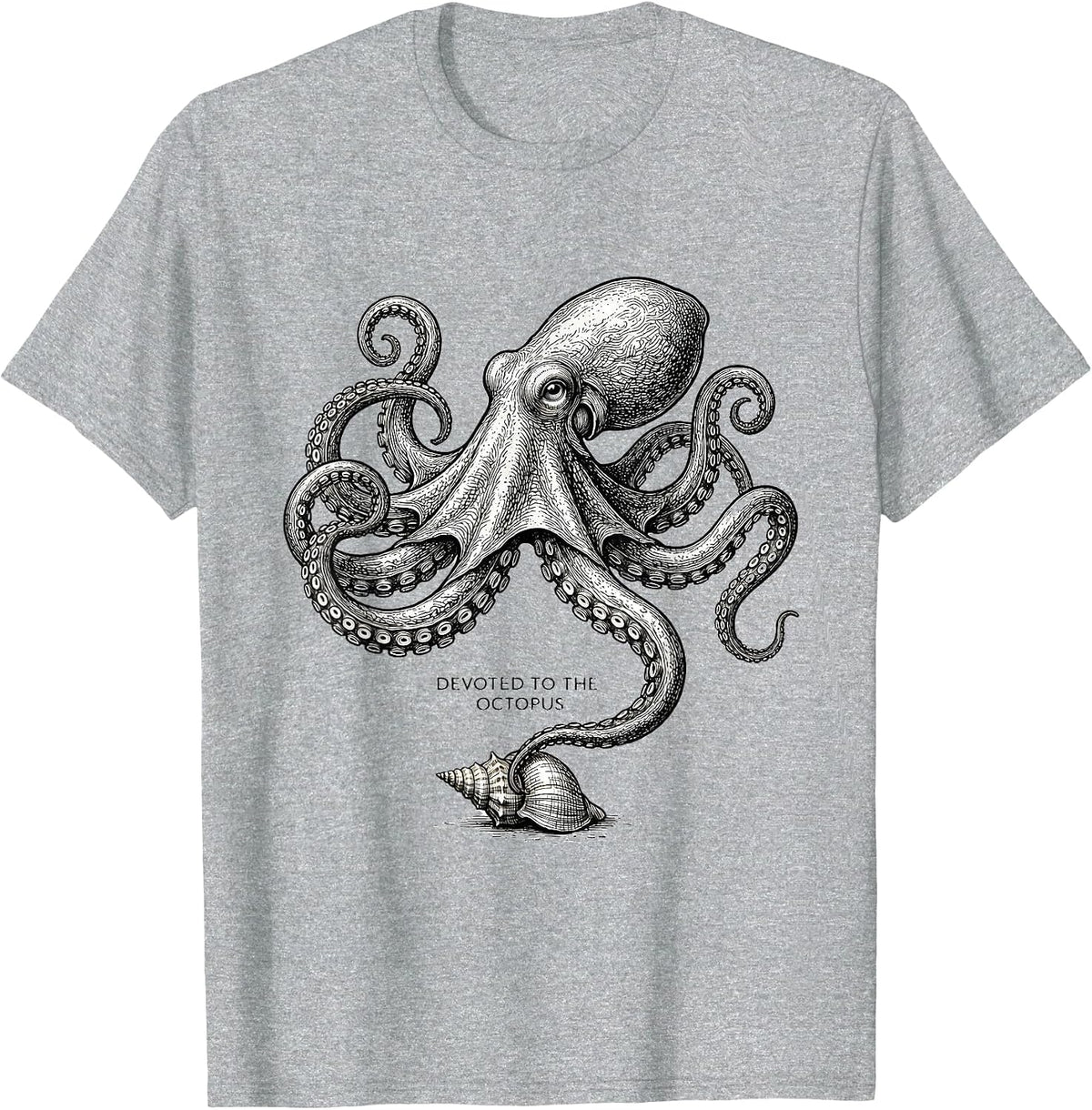 Men's Devoted to the Octopus Line Art Octopus Lover Ocean Animal T-Shirt - Heather Grey