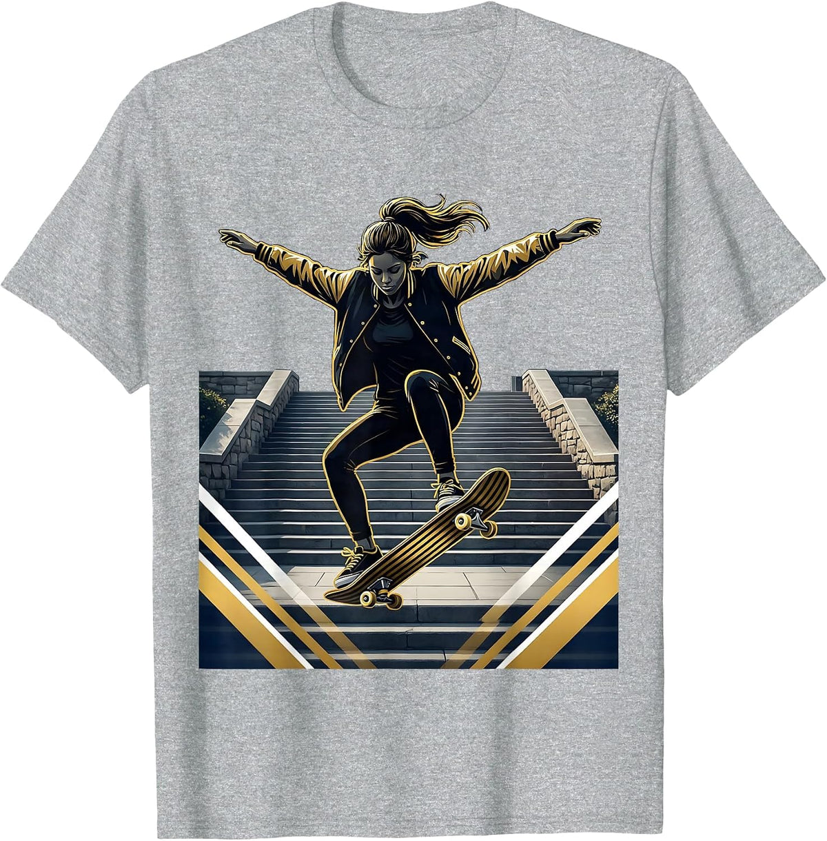 Men's Skateboarder Campus Steps College Graphic T-Shirt - Heather Grey
