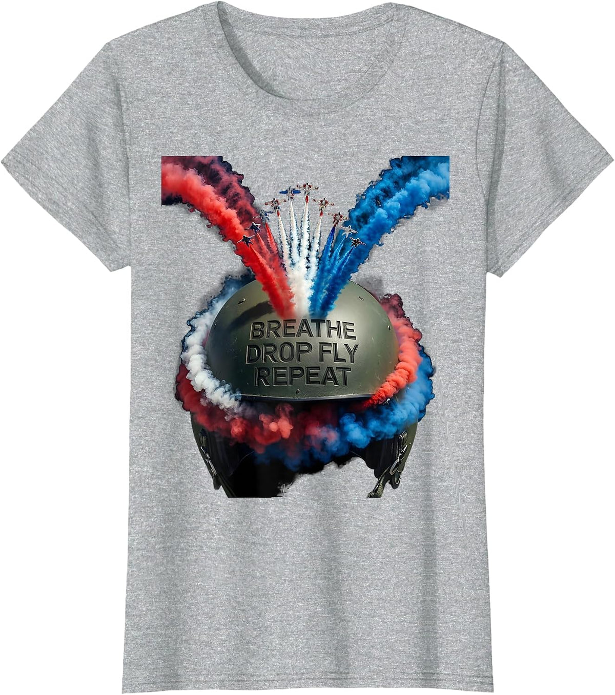 Breathe Drop Fly Repeat Skydiving Design T-Shirt - Heather Grey