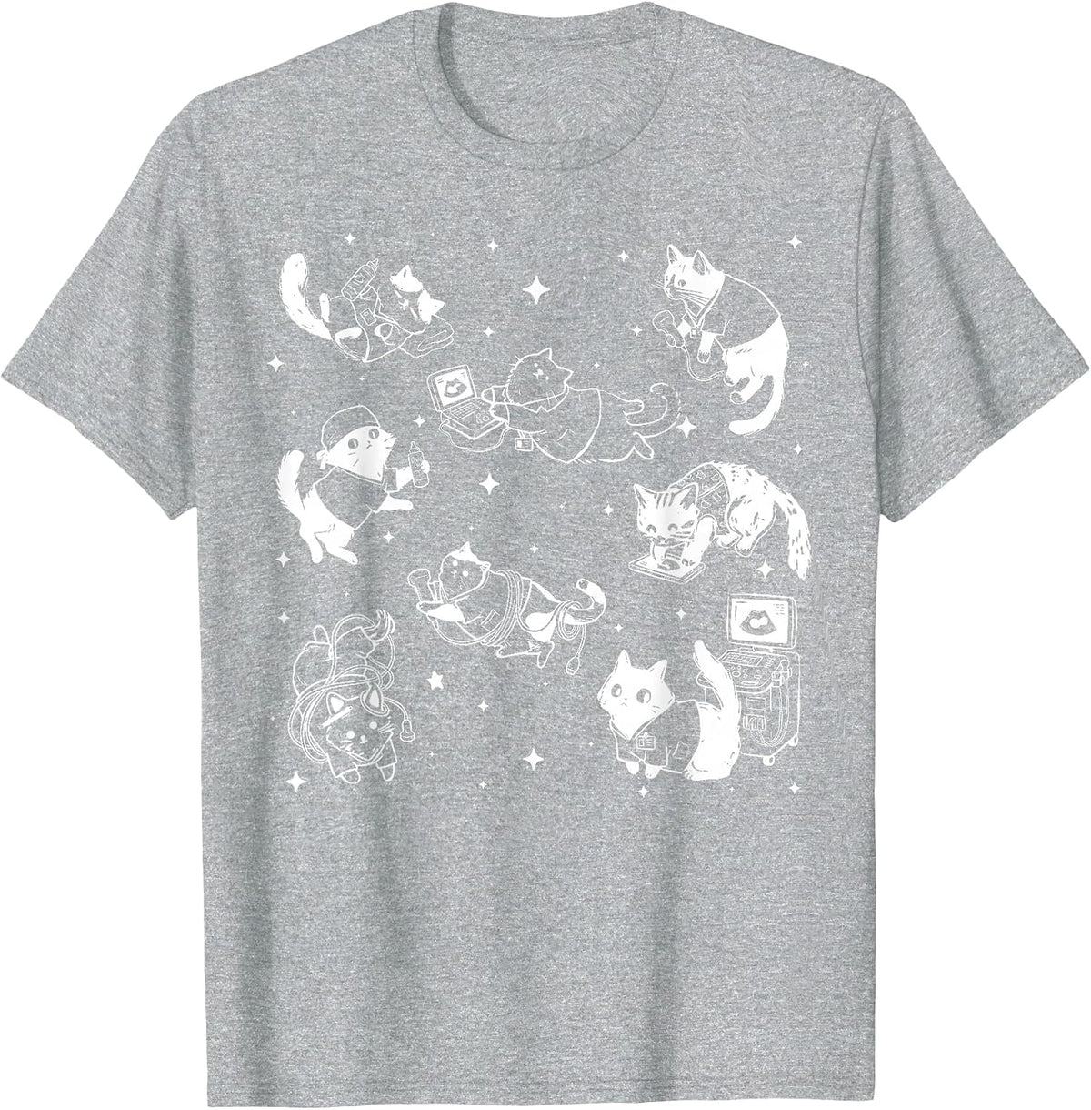 Cute Cat Sonographer Ultrasound Tech OBGYN Medical Humor T-Shirt - Heather Grey