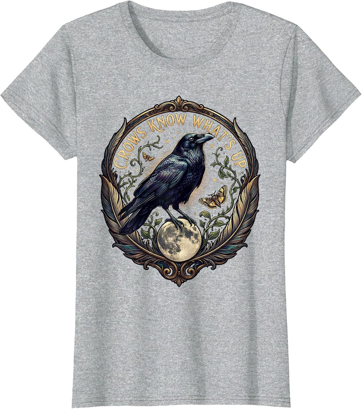 Women's Crows Know Whats Up Funny Crow Design T-Shirt - Heather Grey