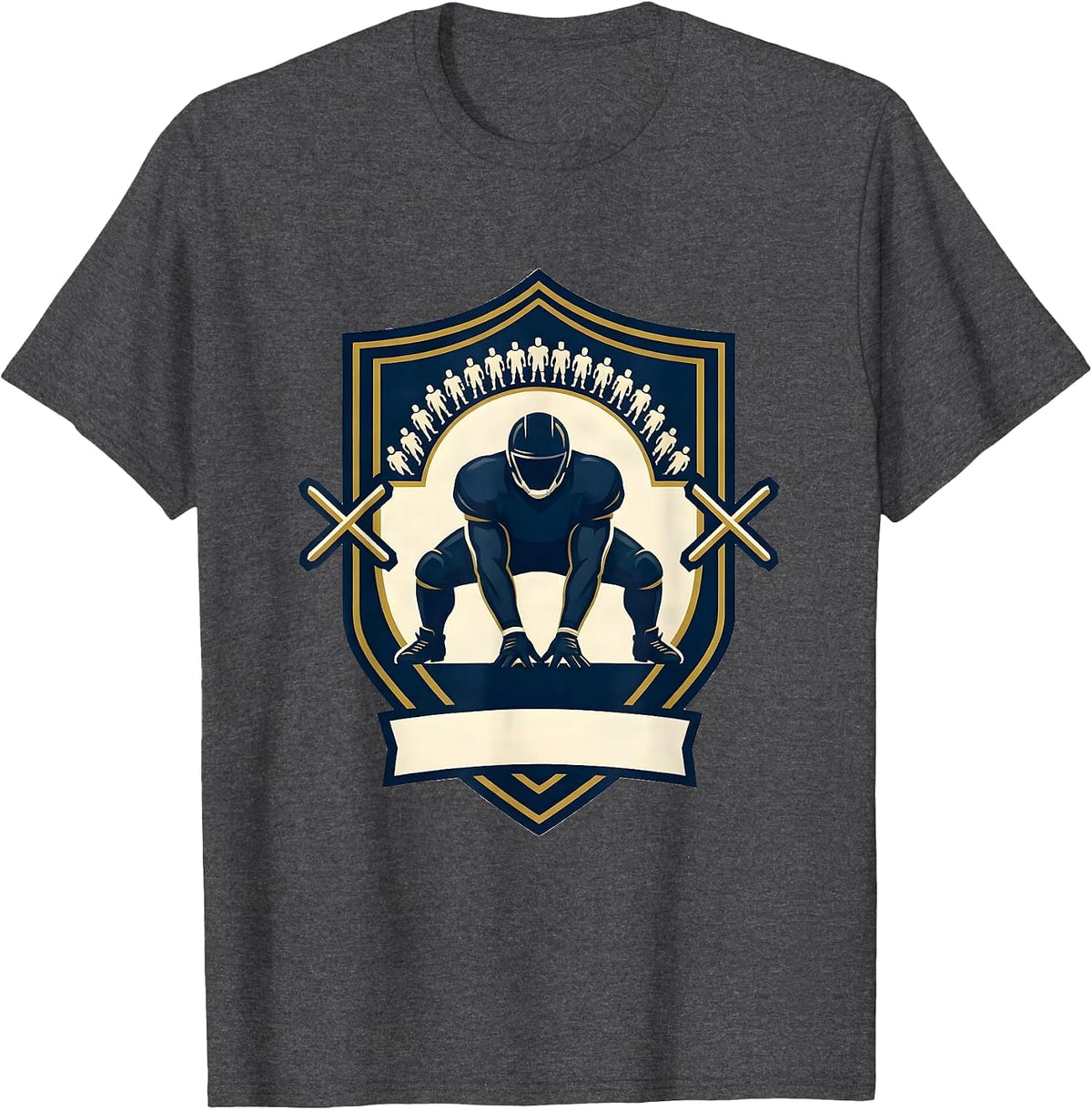 Men's Lineman Crest Shield Football Fan Humor T-Shirt - Dark Heather Grey