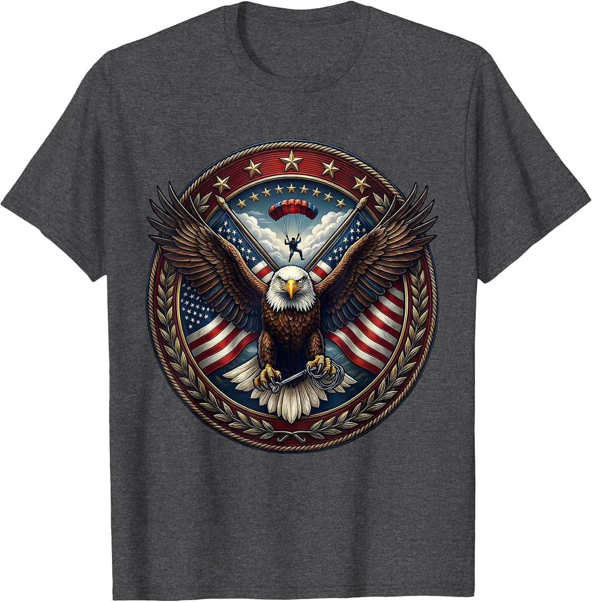 Men's Freedom Skydive Parachutist Sunlit Clouds Design T-Shirt - Dark Heather Grey