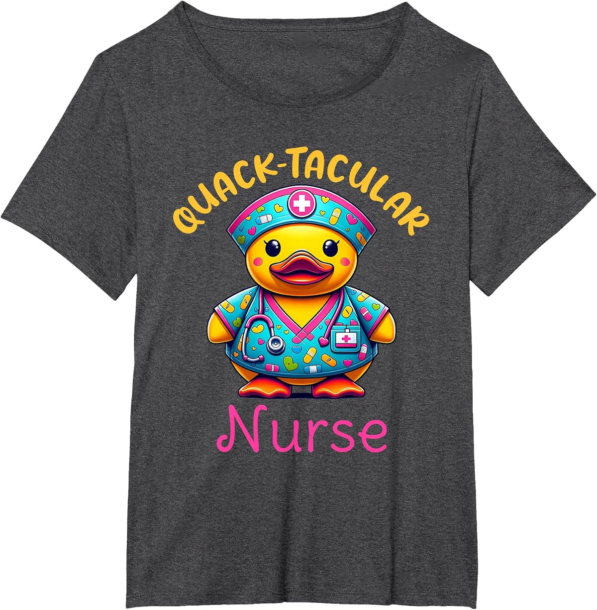 Cute Rubber Duck Registered Nurse Medical Quack-tacular T-Shirt - Dark Heather Grey
